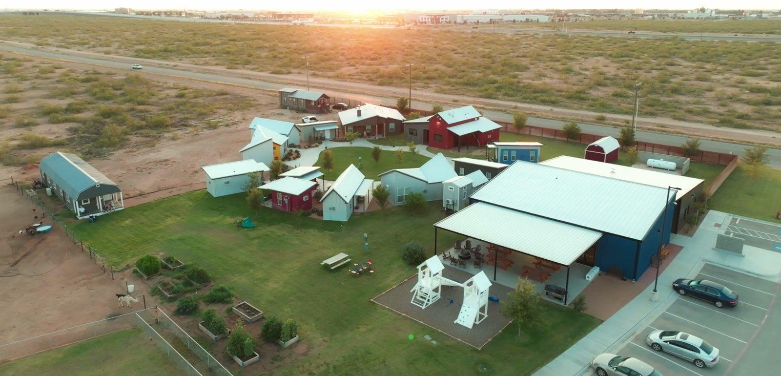 The Village at sunset from above